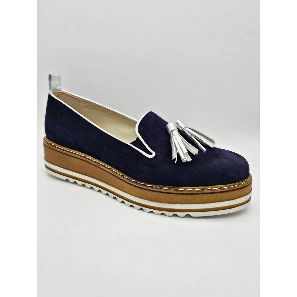 NEW MICHELE LOPRIORE women's camoscio loafer in navy